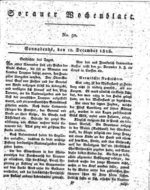 Sorauer Wochenblatt für Unterhaltung, Belehrung und Ereignisse der Gegenwart vom 12.12.1818