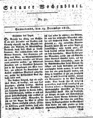 Sorauer Wochenblatt für Unterhaltung, Belehrung und Ereignisse der Gegenwart vom 19.12.1818