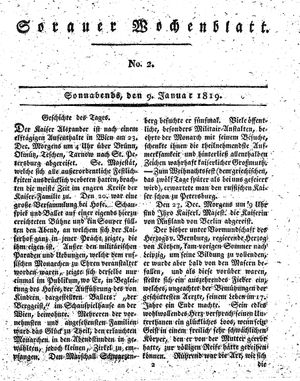 Sorauer Wochenblatt für Unterhaltung, Belehrung und Ereignisse der Gegenwart on Jan 9, 1819