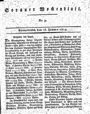 Sorauer Wochenblatt für Unterhaltung, Belehrung und Ereignisse der Gegenwart on Jan 16, 1819