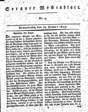 Sorauer Wochenblatt für Unterhaltung, Belehrung und Ereignisse der Gegenwart vom 23.01.1819