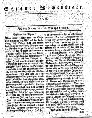 Sorauer Wochenblatt für Unterhaltung, Belehrung und Ereignisse der Gegenwart on Feb 20, 1819