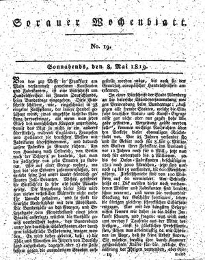 Sorauer Wochenblatt für Unterhaltung, Belehrung und Ereignisse der Gegenwart on May 8, 1819