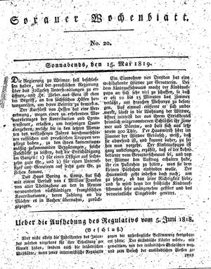 Sorauer Wochenblatt für Unterhaltung, Belehrung und Ereignisse der Gegenwart vom 15.05.1819