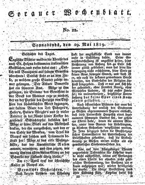 Sorauer Wochenblatt für Unterhaltung, Belehrung und Ereignisse der Gegenwart vom 29.05.1819
