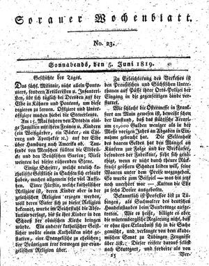 Sorauer Wochenblatt für Unterhaltung, Belehrung und Ereignisse der Gegenwart vom 05.06.1819