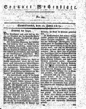 Sorauer Wochenblatt für Unterhaltung, Belehrung und Ereignisse der Gegenwart vom 12.06.1819