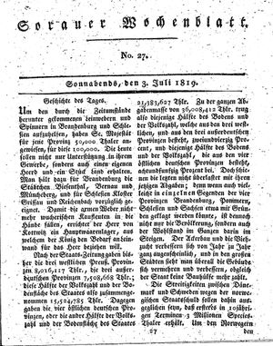 Sorauer Wochenblatt für Unterhaltung, Belehrung und Ereignisse der Gegenwart on Jul 3, 1819