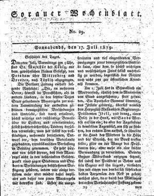 Sorauer Wochenblatt für Unterhaltung, Belehrung und Ereignisse der Gegenwart vom 17.07.1819