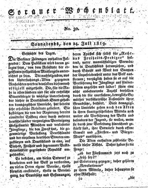 Sorauer Wochenblatt für Unterhaltung, Belehrung und Ereignisse der Gegenwart on Jul 24, 1819