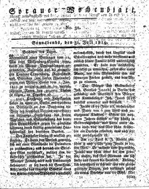 Sorauer Wochenblatt für Unterhaltung, Belehrung und Ereignisse der Gegenwart vom 31.07.1819