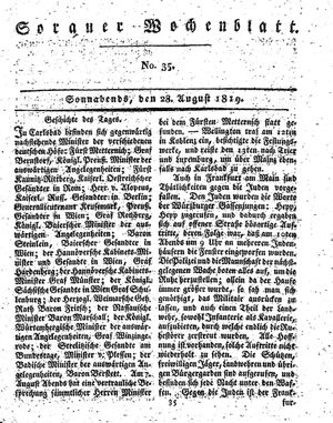 Sorauer Wochenblatt für Unterhaltung, Belehrung und Ereignisse der Gegenwart on Aug 28, 1819