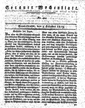 Sorauer Wochenblatt für Unterhaltung, Belehrung und Ereignisse der Gegenwart on Oct 9, 1819