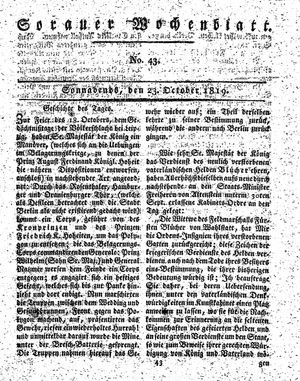 Sorauer Wochenblatt für Unterhaltung, Belehrung und Ereignisse der Gegenwart vom 23.10.1819