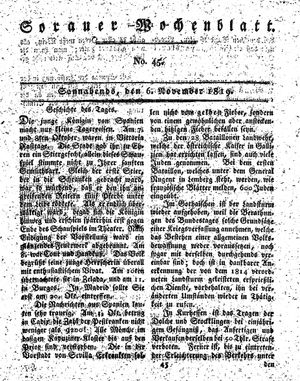 Sorauer Wochenblatt für Unterhaltung, Belehrung und Ereignisse der Gegenwart vom 06.11.1819