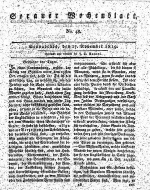 Sorauer Wochenblatt für Unterhaltung, Belehrung und Ereignisse der Gegenwart vom 27.11.1819