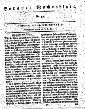 Sorauer Wochenblatt für Unterhaltung, Belehrung und Ereignisse der Gegenwart on Dec 24, 1819