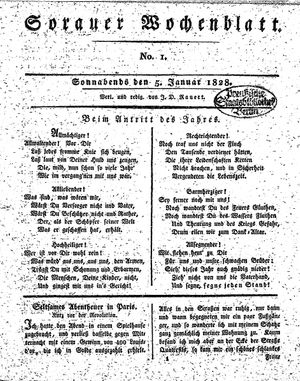 Sorauer Wochenblatt für Unterhaltung, Belehrung und Ereignisse der Gegenwart vom 05.01.1828