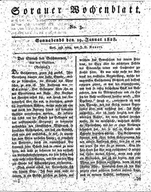 Sorauer Wochenblatt für Unterhaltung, Belehrung und Ereignisse der Gegenwart vom 19.01.1828