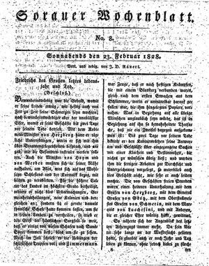 Sorauer Wochenblatt für Unterhaltung, Belehrung und Ereignisse der Gegenwart vom 23.02.1828