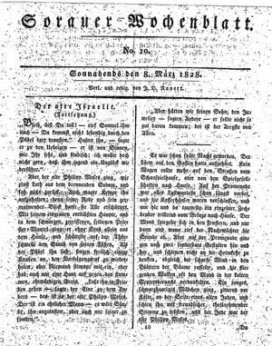 Sorauer Wochenblatt für Unterhaltung, Belehrung und Ereignisse der Gegenwart vom 08.03.1828