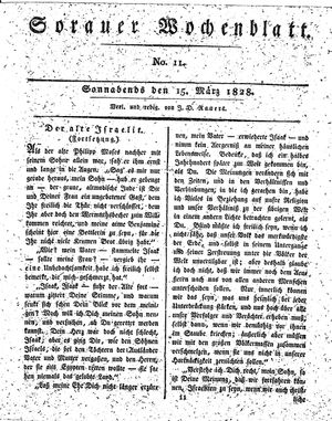 Sorauer Wochenblatt für Unterhaltung, Belehrung und Ereignisse der Gegenwart vom 15.03.1828