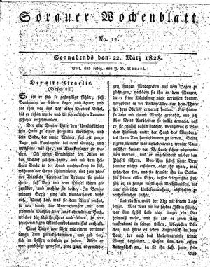 Sorauer Wochenblatt für Unterhaltung, Belehrung und Ereignisse der Gegenwart vom 22.03.1828