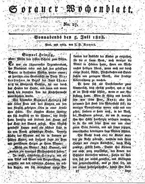 Sorauer Wochenblatt für Unterhaltung, Belehrung und Ereignisse der Gegenwart vom 05.07.1828