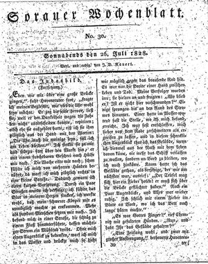 Sorauer Wochenblatt für Unterhaltung, Belehrung und Ereignisse der Gegenwart vom 26.07.1828