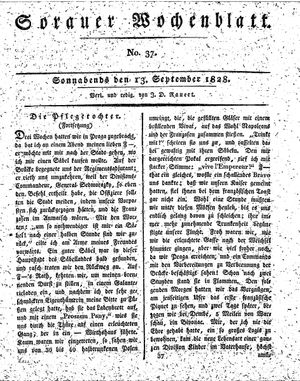 Sorauer Wochenblatt für Unterhaltung, Belehrung und Ereignisse der Gegenwart vom 13.09.1828