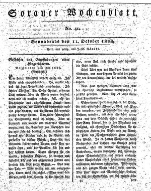 Sorauer Wochenblatt für Unterhaltung, Belehrung und Ereignisse der Gegenwart on Oct 11, 1828