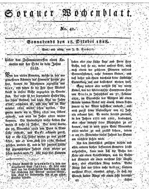 Sorauer Wochenblatt für Unterhaltung, Belehrung und Ereignisse der Gegenwart vom 18.10.1828