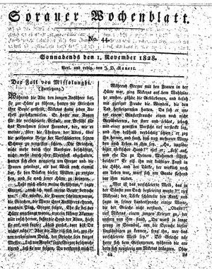 Sorauer Wochenblatt für Unterhaltung, Belehrung und Ereignisse der Gegenwart vom 01.11.1828