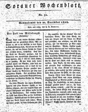 Sorauer Wochenblatt für Unterhaltung, Belehrung und Ereignisse der Gegenwart vom 20.12.1828