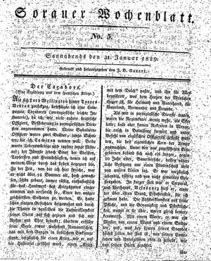 Sorauer Wochenblatt für Unterhaltung, Belehrung und Ereignisse der Gegenwart vom 31.01.1829