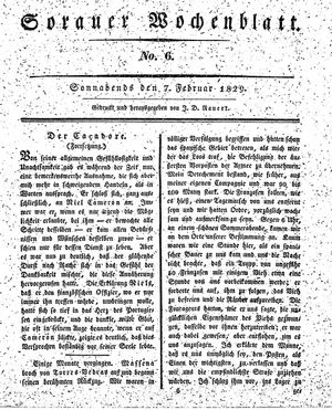 Sorauer Wochenblatt für Unterhaltung, Belehrung und Ereignisse der Gegenwart vom 07.02.1829