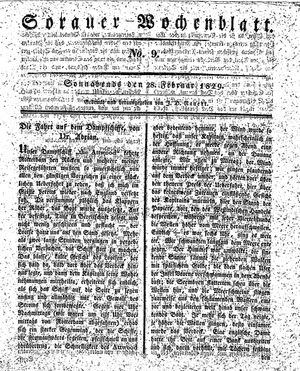 Sorauer Wochenblatt für Unterhaltung, Belehrung und Ereignisse der Gegenwart vom 28.02.1829