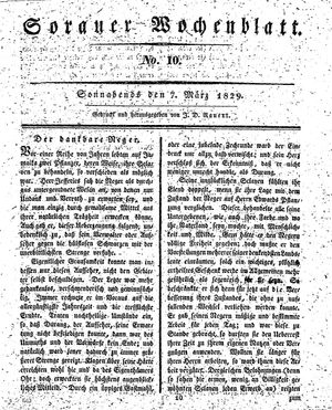 Sorauer Wochenblatt für Unterhaltung, Belehrung und Ereignisse der Gegenwart vom 07.03.1829
