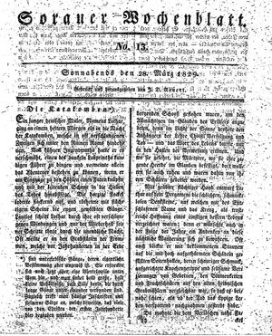 Sorauer Wochenblatt für Unterhaltung, Belehrung und Ereignisse der Gegenwart vom 28.03.1829
