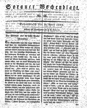 Sorauer Wochenblatt für Unterhaltung, Belehrung und Ereignisse der Gegenwart vom 18.04.1829