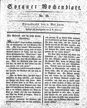 Sorauer Wochenblatt für Unterhaltung, Belehrung und Ereignisse der Gegenwart vom 09.05.1829