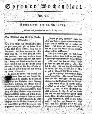 Sorauer Wochenblatt für Unterhaltung, Belehrung und Ereignisse der Gegenwart vom 23.05.1829