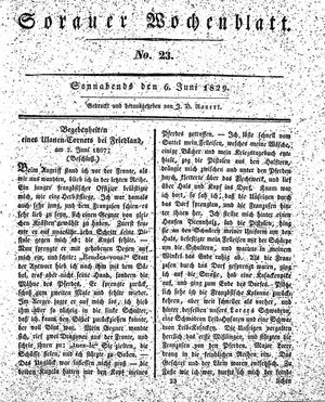 Sorauer Wochenblatt für Unterhaltung, Belehrung und Ereignisse der Gegenwart vom 06.06.1829