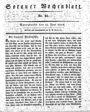 Sorauer Wochenblatt für Unterhaltung, Belehrung und Ereignisse der Gegenwart vom 13.06.1829