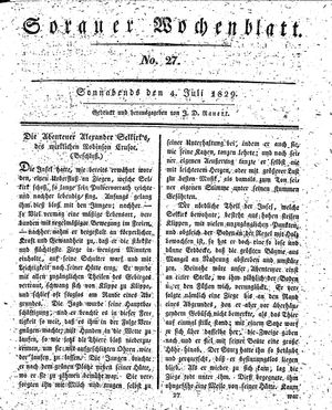 Sorauer Wochenblatt für Unterhaltung, Belehrung und Ereignisse der Gegenwart vom 04.07.1829