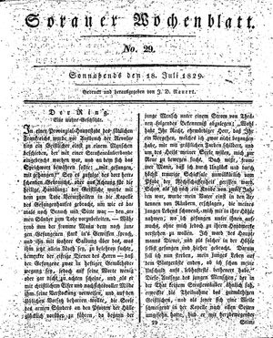 Sorauer Wochenblatt für Unterhaltung, Belehrung und Ereignisse der Gegenwart vom 18.07.1829
