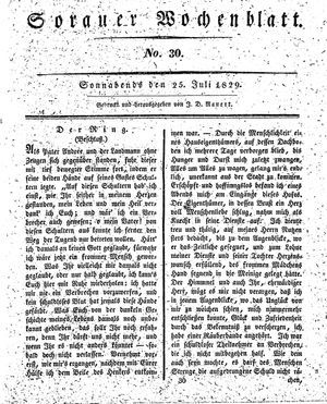 Sorauer Wochenblatt für Unterhaltung, Belehrung und Ereignisse der Gegenwart vom 25.07.1829