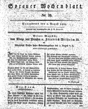 Sorauer Wochenblatt für Unterhaltung, Belehrung und Ereignisse der Gegenwart vom 08.08.1829