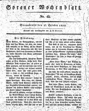 Sorauer Wochenblatt für Unterhaltung, Belehrung und Ereignisse der Gegenwart vom 17.10.1829