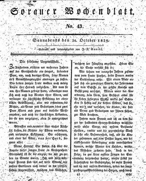 Sorauer Wochenblatt für Unterhaltung, Belehrung und Ereignisse der Gegenwart vom 24.10.1829